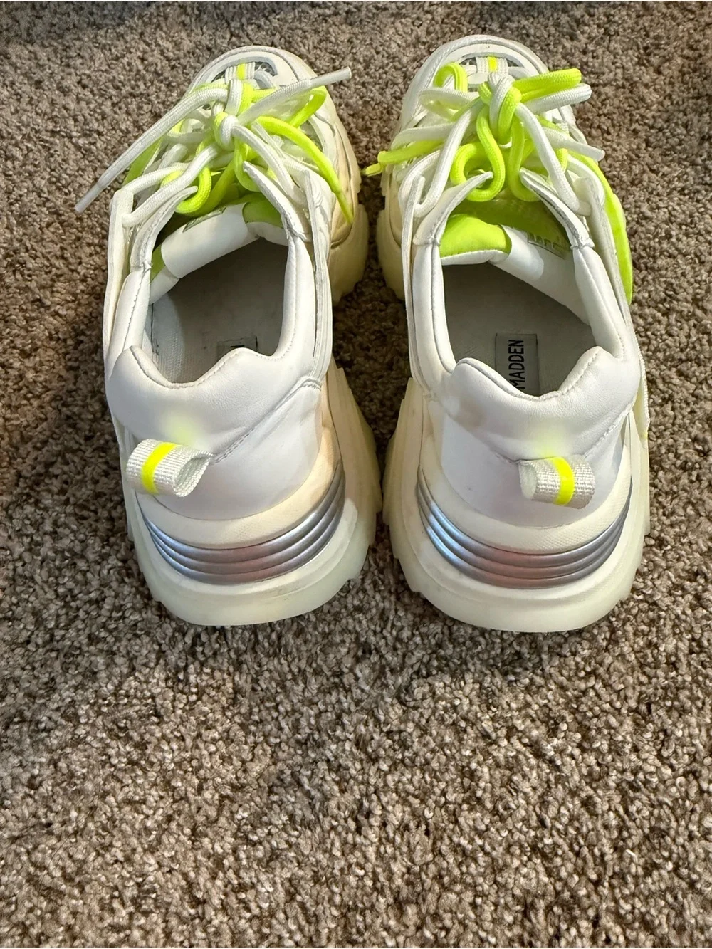 Steve Madden White Sneakers with Neon Yellow Accents